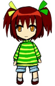 Rating: Safe Score: 0 Tags: :3 bow brown_hair chibi chibimod-chan lowres sauce_(artist) shorts striped sweater twintails wakaba_colors yellow_eyes User: (automatic)timewaitsfornoone