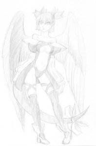 Rating: Safe Score: 0 Tags: alternative_outfit breasts cosplay crossover dizzy guilty_gear monochrome sketch tail thighhighs traditional_media twintails unyl-chan wings User: (automatic)Anonymous