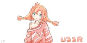 Rating: Safe Score: 0 Tags: blue_eyes blush maki_(artist) oversized_clothes red_hair shirt simple_background sketch /tan/ t-shirt twintails ussr-tan User: (automatic)nanodesu