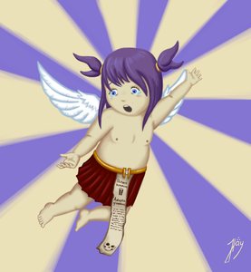 Rating: Questionable Score: 2 Tags: blush cherub flying purple_hair skull tears topless twintails unyl-chan warhammer_40k wings User: (automatic)Abra