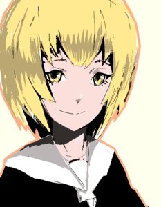 Rating: Questionable Score: 0 Tags: blonde_hair school_uniform short_hair simple_background smile yellow_eyes User: (automatic)Willyfox