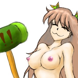 Rating: Questionable Score: 0 Tags: :3 banhammer banhammer-tan breasts brown_hair long_hair nipples nude /o/ oekaki simple_background smile topless wakaba_mark weapon User: (automatic)nanodesu