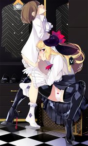 Rating: Explicit Score: 0 Tags: 1boy 1girl animal_ears black_legwear blonde_hair brown_hair censored checkered ear_label fellatio gloves hetero high_heels horns long_hair open_mouth oral oxykoma_(artist) panties penis red_eyes sex shirt shoes sitting skirt socks spread_legs thighhighs white_panties User: (automatic)Anonymous