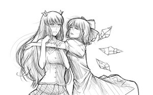Rating: Safe Score: 0 Tags: 2girls banhammer-tan blush bow cirno closed_eyes dress hug long_hair monochrome short_hair simple_background sketch touhou wakaba_mark wings User: (automatic)Anonymous