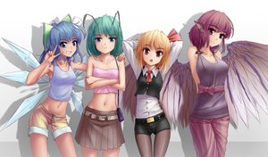 Rating: Safe Score: 0 Tags: 4girls alternate_costume animal_ears antennae blonde_hair blue_eyes blue_hair bow cirno contemporary hair_ribbon hater_(artist) main_page midriff multiple_girls mystia_lorelei navel pantyhose pink_hair pointy_ears red_eyes rumia shirt short_hair shorts skirt /to/ top touhou v wings wriggle_nightbug User: (automatic)Anonymous