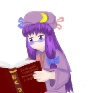Rating: Safe Score: 2 Tags: book chibi glasses hat long_hair patchouli_knowledge purple_eyes purple_hair reading sauce_(artist) simple_background touhou User: (automatic)nanodesu