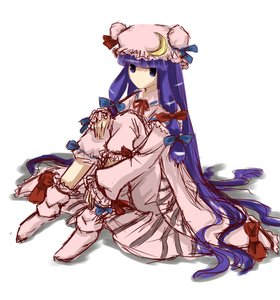 Rating: Safe Score: 0 Tags: bow hat patchouli_knowledge purple_eyes purple_hair simple_background sitting sketch /to/ touhou User: (automatic)nanodesu