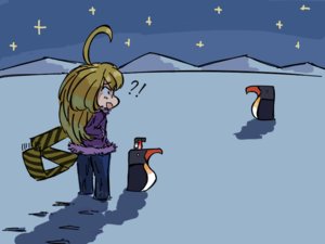 Rating: Safe Score: 0 Tags: ahoge b-fractal_(artist) bird blonde_hair chibi excavator-chan long_hair parrot scarf snow striped winter User: (automatic)Anonymous