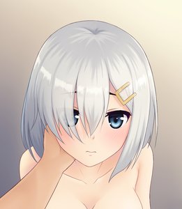 Rating: Questionable Score: 0 Tags: 1girl blue_eyes blush breasts hair_over_one_eye hairpin hamakaze_(kantai_collection) hand_on_another's_face kantai_collection nude short_hair silver_hair solo_focus User: (automatic)Anonymous