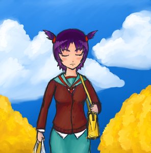 Rating: Safe Score: 0 Tags: autumn bag cardigan closed_eyes cloud outdoors purple_hair school_uniform sky twintails unyl-chan User: (automatic)whisperer