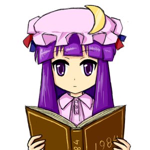 Rating: Safe Score: 0 Tags: 1984 book chibi hat patchouli_knowledge purple_eyes purple_hair reading sauce_(artist) simple_background touhou User: (automatic)nanodesu