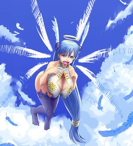 Rating: Questionable Score: 0 Tags: blue blue_eyes blue_hair breasts character_request cloud feather flying halo lolwoot_(artist) long_hair open_mouth sky tagme thighhighs wings User: (automatic)nanodesu
