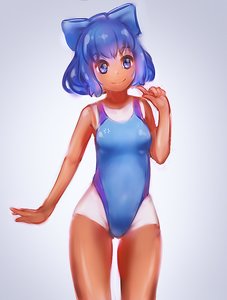 Rating: Safe Score: 0 Tags: 1girl blue_eyes blue_hair bow cirno dark_skin finger hair_bow short_hair smile solo swimsuit tan tanline touhou User: (automatic)Anonymous