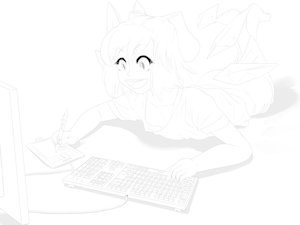 Rating: Safe Score: 0 Tags: bow breasts cirno computer excited f2d_(artist) has_child_posts keyboard lineart lying monochrome short_hair tablet unfinished wings User: (automatic)nanodesu