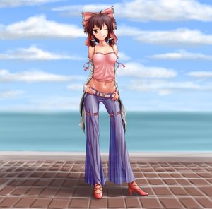 Rating: Safe Score: 1 Tags: alternate_costume belt bow brown_hair cloud detached_sleeves hair_tubes hakurei_reimu hands_on_hips hater_(artist) high_heels main_page midriff navel outdoors pants red_eyes sky smile /to/ top touhou water wink User: (automatic)nanodesu