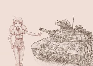 Rating: Safe Score: 0 Tags: belt military military_uniform monochrome simple_background skazka-kun_(artist) star tank twintails ussr-tan User: (automatic)nanodesu