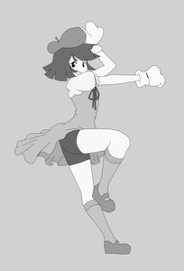 Rating: Safe Score: 0 Tags: 1girl ascot beret dance dress gloves grey_background looking_at_viewer panties paw_gloves shades_of_gray shoes short_hair simple_background skirt_lift smile socks User: (automatic)Willyfox