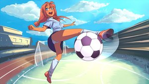 Rating: Safe Score: 0 Tags: ball blue_eyes cloud eroge football game_cg highres necktie outdoors panties perspective pioneer pioneer_necktie pioneer_uniform red_hair shirt sky soccer soccer_ball socks twintails upskirt ussr-tan User: (automatic)Anonymous