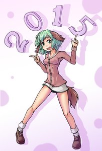 Rating: Safe Score: 0 Tags: animal_ears dog_ears fang finger green_eyes green_hair hater_(artist) kasodani_kyouko miniskirt open_mouth pointing shirt short_hair skirt tail /to/ touhou User: (automatic)Anonymous