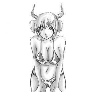 Rating: Safe Score: 0 Tags: bikini breasts cow horns korowa-chan monochrome simple_background swimsuit twintails User: (automatic)Koto-kun