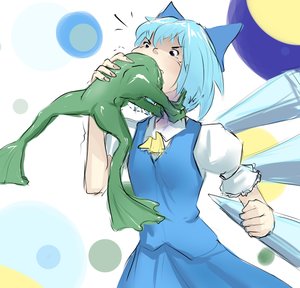 Rating: Safe Score: 0 Tags: animal blue_hair bow cirno dress fighting frog short_hair strangling touhou wings User: (automatic)Anonymous