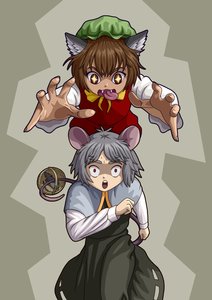 Rating: Safe Score: 0 Tags: 2girls animal_ears basket brown_eyes brown_hair capelet cat_ears chen fangs grey_hair hat mouse mouse_ears multiple_girls nazrin open_mouth red_eyes running scared short_hair sweat tail /to/ tongue touhou User: (automatic)Anonymous