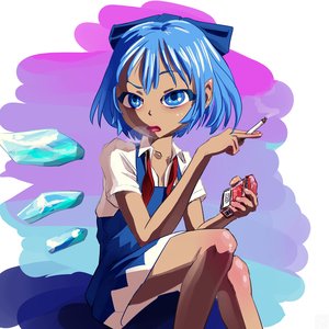 Rating: Safe Score: 0 Tags: blue_eyes blue_hair bow cigarette cirno dress short_hair smoking touhou wings User: (automatic)Anonymous