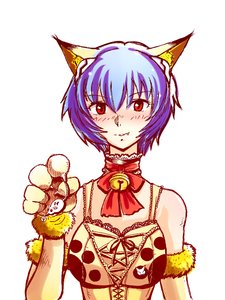 Rating: Safe Score: 0 Tags: animal_ears ayanami_rei bell blue_hair blush bow cat_ears collar colored fang neon_genesis_evangelion paws red_eyes short_hair User: (automatic)nanodesu