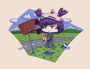 Rating: Safe Score: 0 Tags: b-fractal_(artist) box chibi cloud green_eyes hat mountains outdoors post purple_hair road sky twintails unyl-chan User: (automatic)nanodesu