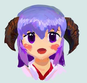 Rating: Safe Score: 0 Tags: blush furude_hanyuu higurashi_no_naku_koro_ni horns open_mouth purple_eyes purple_hair simple_background User: (automatic)nanodesu