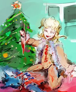 Rating: Questionable Score: 0 Tags: 1girl blonde_hair blood christmas_tree corpse horns horse indoors knife new_year personification sketch tree User: (automatic)Anonymous