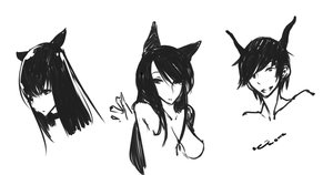 Rating: Safe Score: 0 Tags: 1boy animal_ears breasts cat_ears horns long_hair monochrome oxykoma_(artist) short_hair simple_background sketch User: (automatic)nanodesu