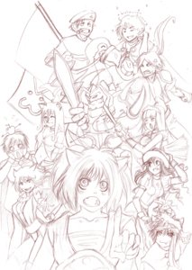 Rating: Safe Score: 0 Tags: 1boy >:3 animal_ears arrow beret broom cat_ears character_request curly_hair everyone fantasy flag hat long_hair maid maid_headdress maid_outfit monochrome multiple_boys multiple_girls ponytail short_hair sketch sword tagme traditional_media weapon User: (automatic)nanodesu