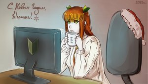 Rating: Safe Score: 0 Tags: banhammer-tan brown_hair computer cup green_eyes hat long_hair monitor new_year sitting table wakaba_mark User: (automatic)Anonymous