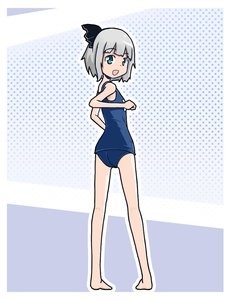 Rating: Safe Score: 0 Tags: bare_legs from_behind green_eyes grey_hair konpaku_youmu school_swimsuit short_hair simple_background swimsuit /to/ touhou User: (automatic)nanodesu