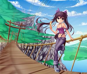 Rating: Safe Score: 0 Tags: alternate_costume bridge cellphone denim hater_(artist) himekaidou_hatate landscape long_hair outdoors phone purple_eyes river sky /to/ top touhou twintails User: (automatic)Anonymous