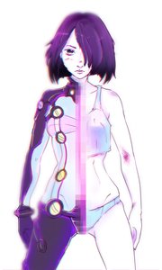 Rating: Safe Score: 0 Tags: 1girl bodysuit hair_over_one_eye idleantics_(artist) panties plugsuit purple_hair short_hair simple_background solo yellow_eyes User: (automatic)Anonymous