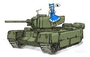 Rating: Safe Score: 0 Tags: angry blue_hair bow cirno military panzermeido_(artist) simple_background tank touhou white_background User: (automatic)ii