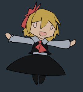 Rating: Safe Score: 0 Tags: blonde_hair chibi hair_ribbon lowres necktie no_pupils outstretched_arms rumia shirt simple_background skirt touhou User: (automatic)Anonymous