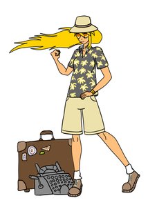 Rating: Safe Score: 0 Tags: alternate_costume bag blonde_hair cosplay crossover excavator-chan glasses green_eyes hat long_hair mouth_hold paper_doll shirt shorts simple_background truck User: (automatic)nanodesu