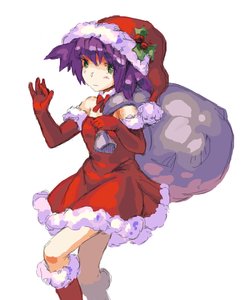 Rating: Safe Score: 0 Tags: dress elbow_gloves gloves green_eyes hat new_year /o/ oekaki purple_hair sack simple_background twintails unyl-chan User: (automatic)nanodesu