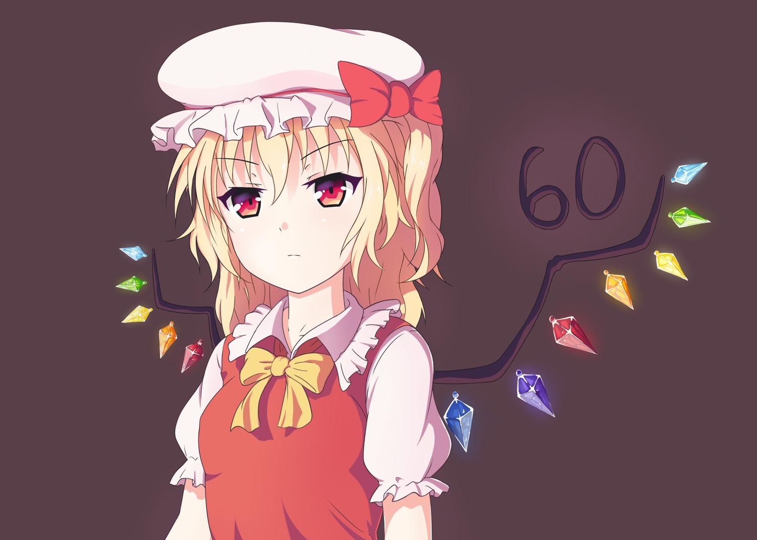 blonde_hair bow flandre_scarlet hat madskillz_thread_oppic red_eyes simple_background touhou wings