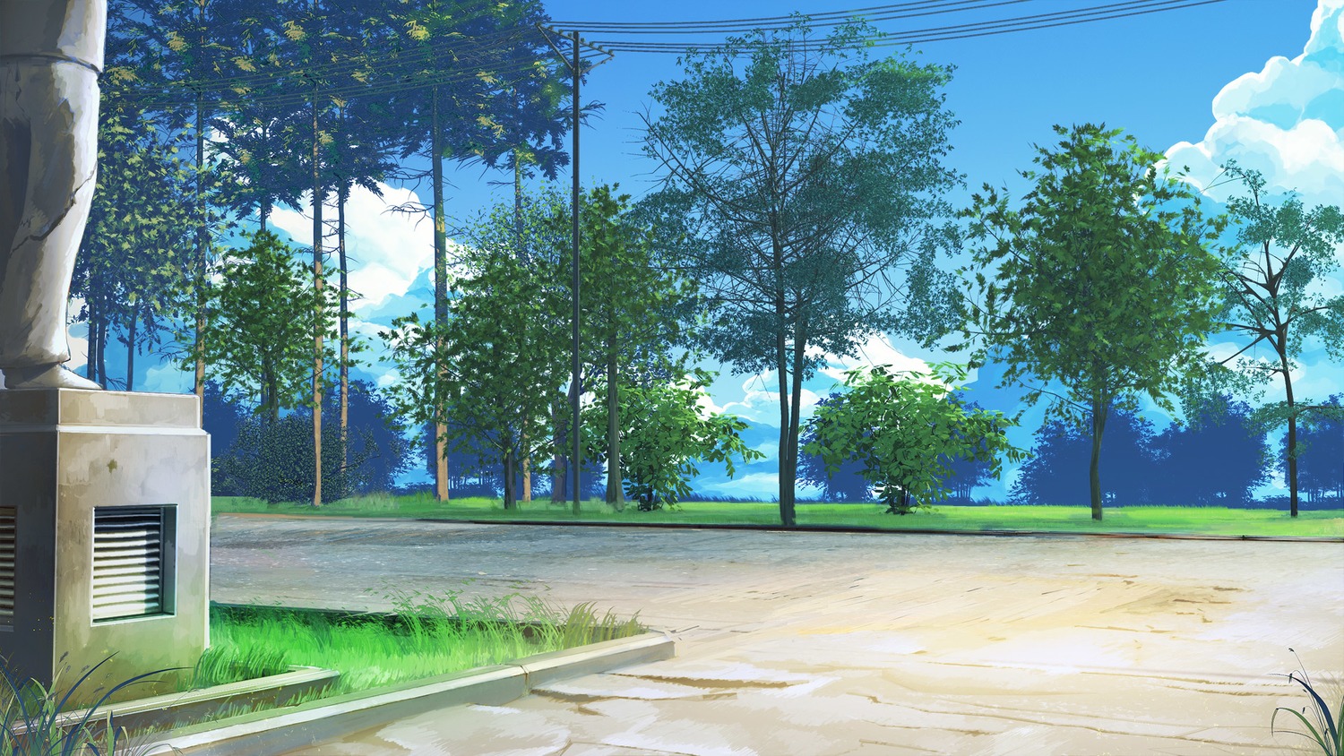 background eroge highres no_humans outdoors road sky summer tree