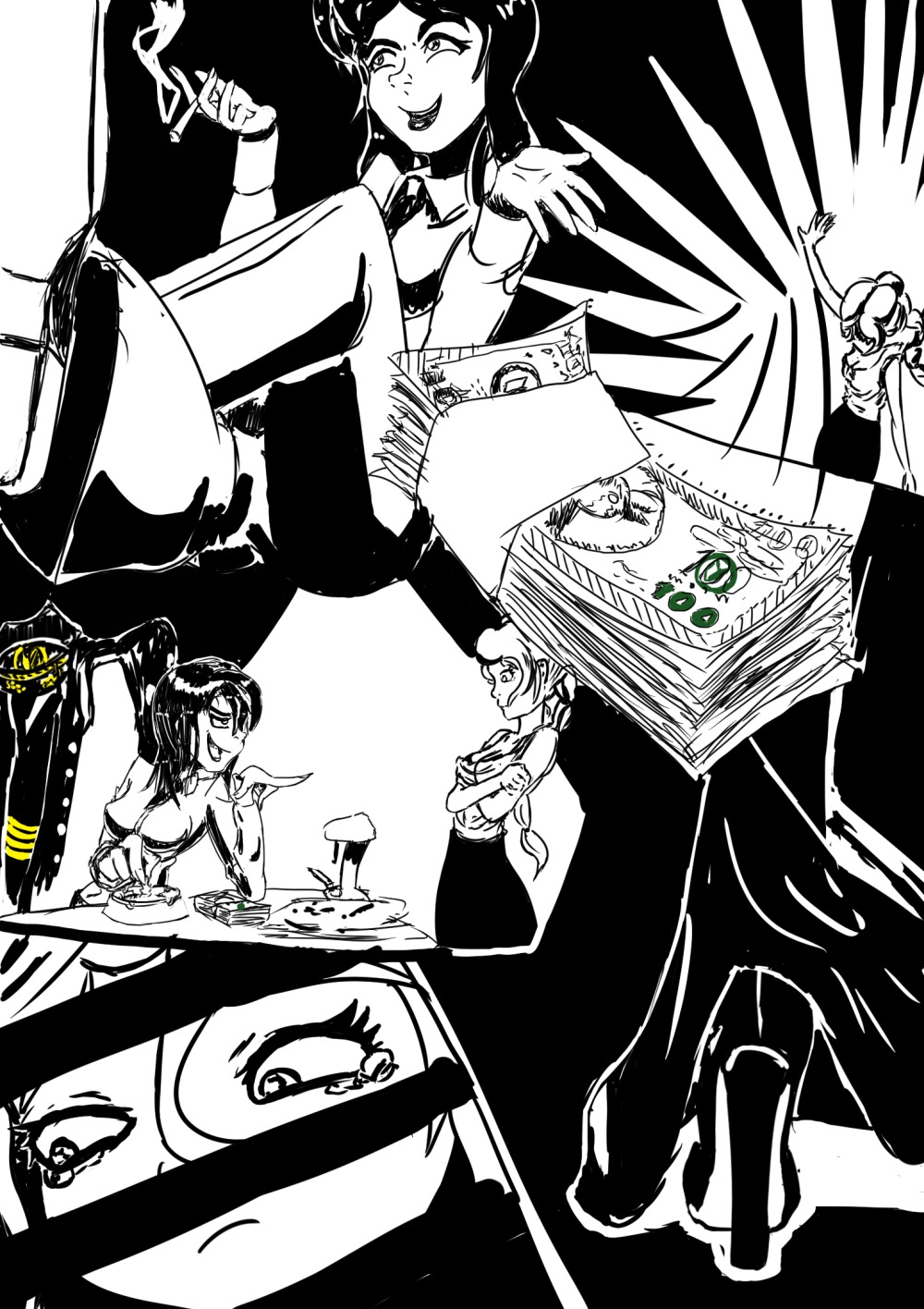 banhammer-tan manga_page money monochrome noir sketch slavya-chan