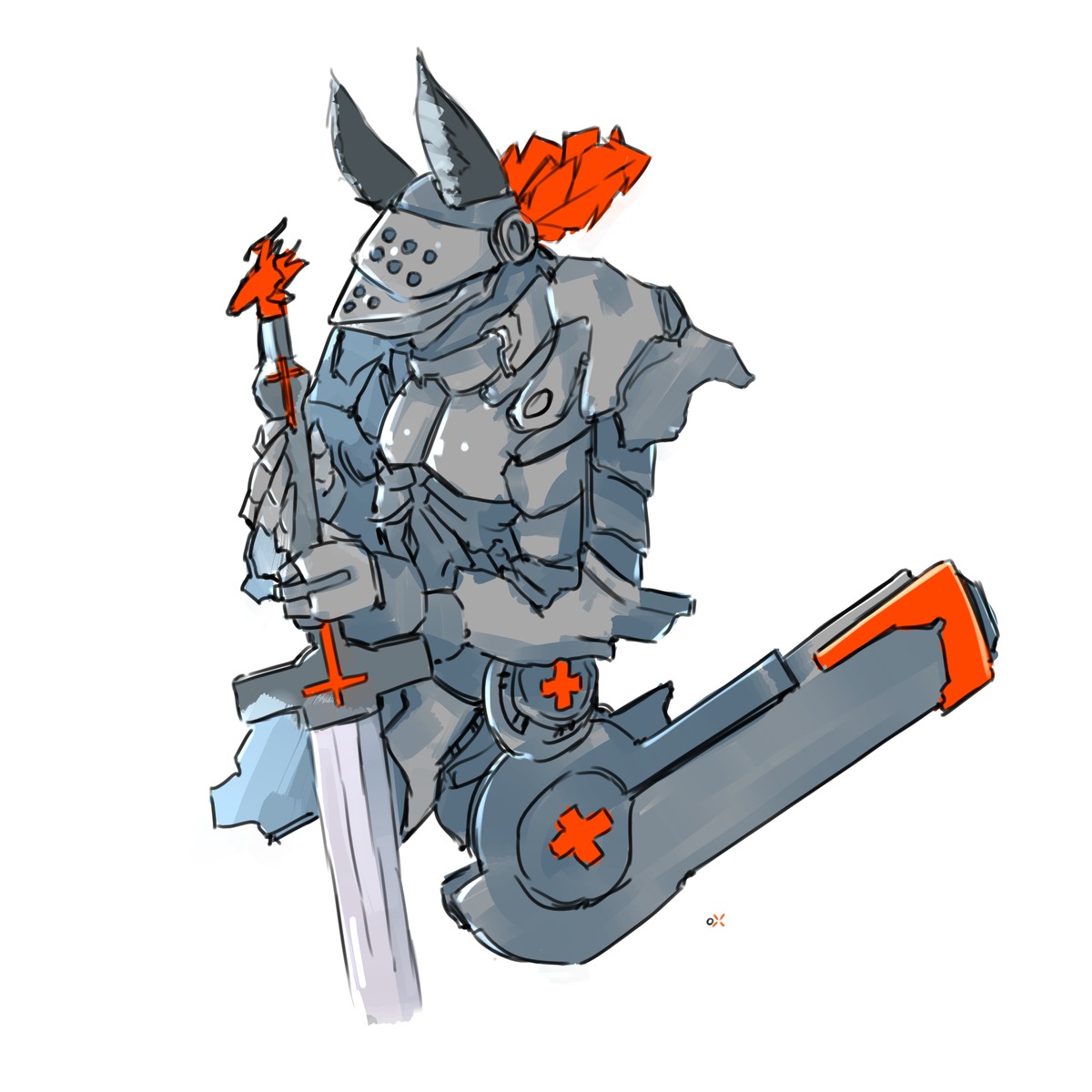 animal_ears armor cross helmet knight oxykoma_(artist) possible_duplicate simple_background sword weapon