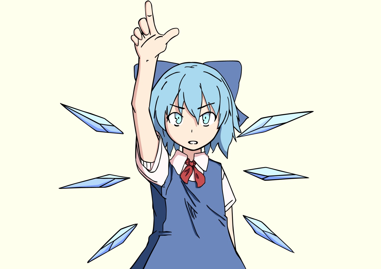 blue_eyes blue_hair bow cirno finger short_hair touhou transparent_background wings