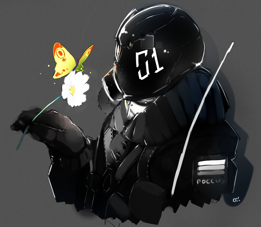 butterfly flower gas_mask military oxykoma_(artist)
