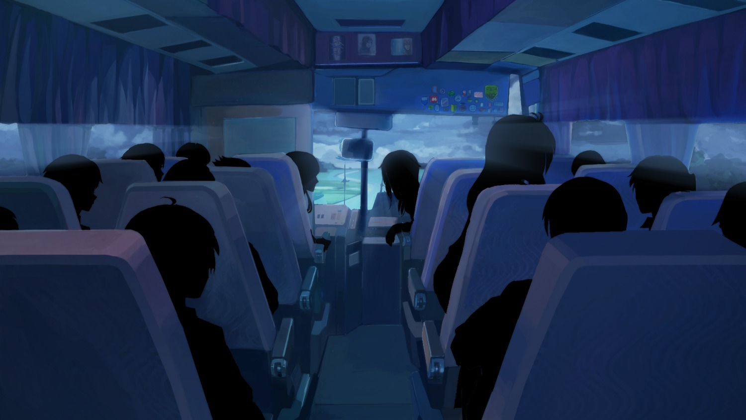background bus eroge highres night silhouette