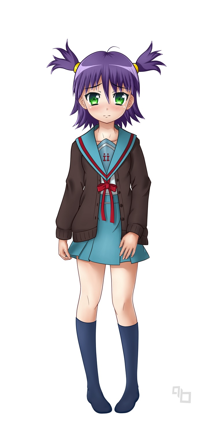 green_eyes highres purple_hair school_uniform socks twintails unyl-chan