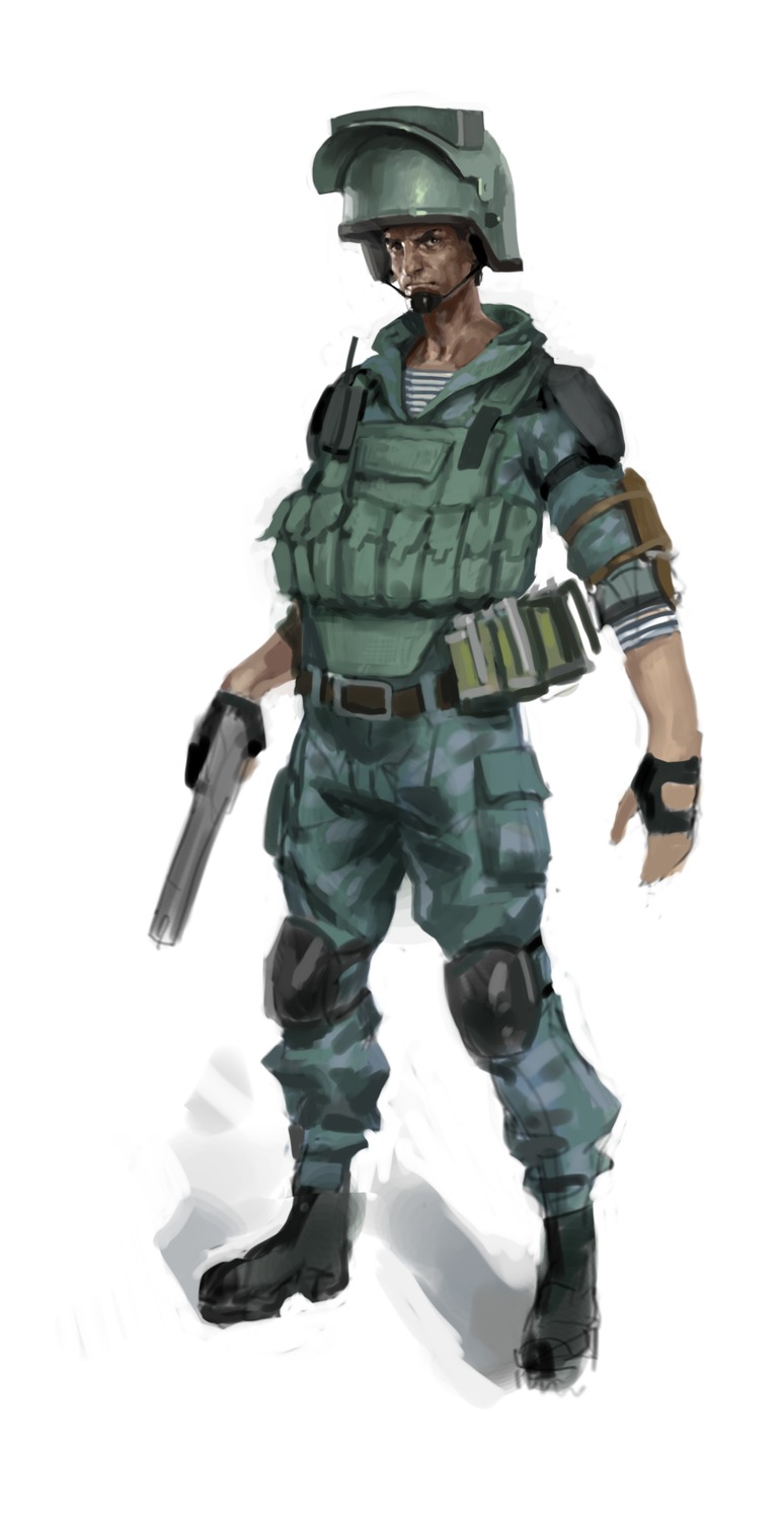 1boy /an/ helmet military military_uniform pistol realistic weapon